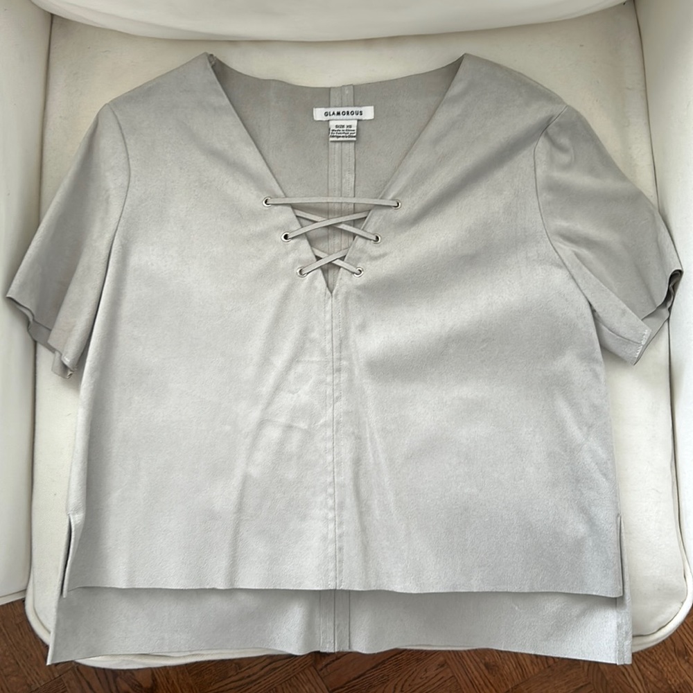 Grey suede lace up top
